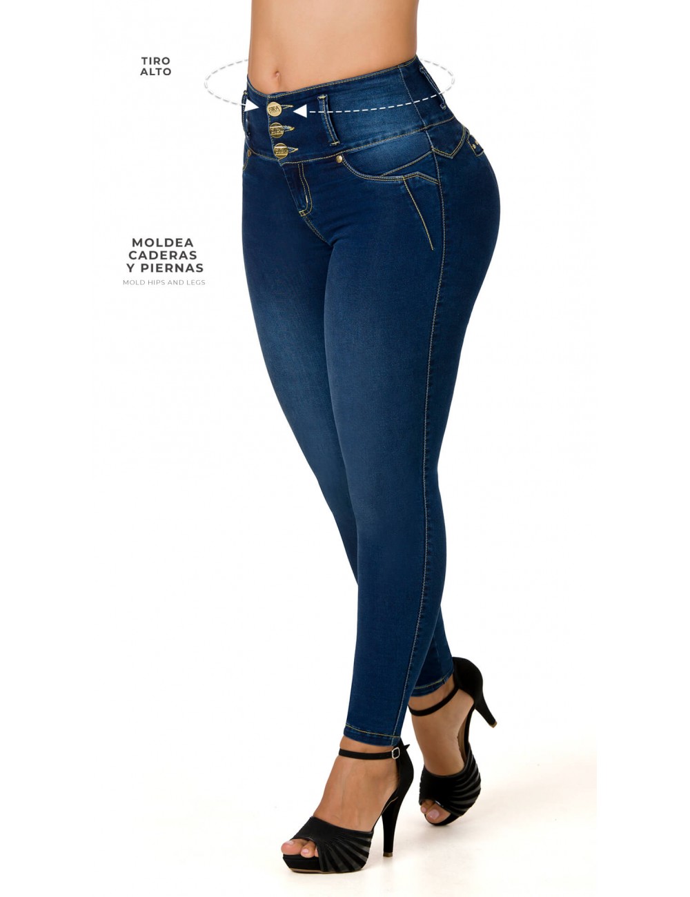 High-rise Butt-Lifting Jeans with Trimmed 52360PAP-R